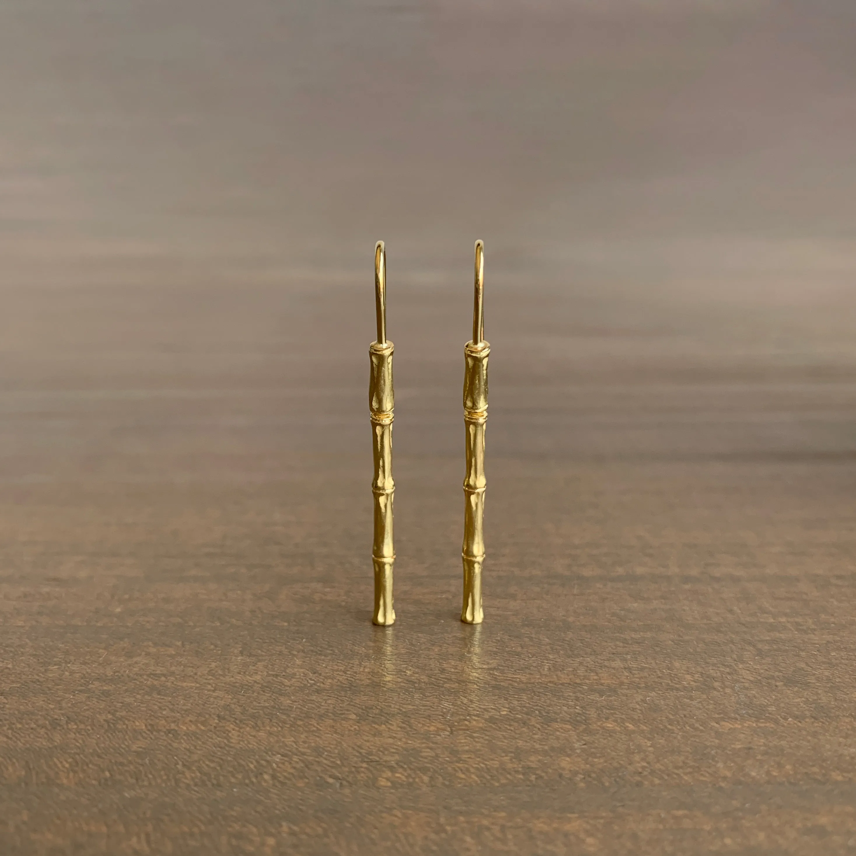 Gold Bamboo Long Dangle Earrings