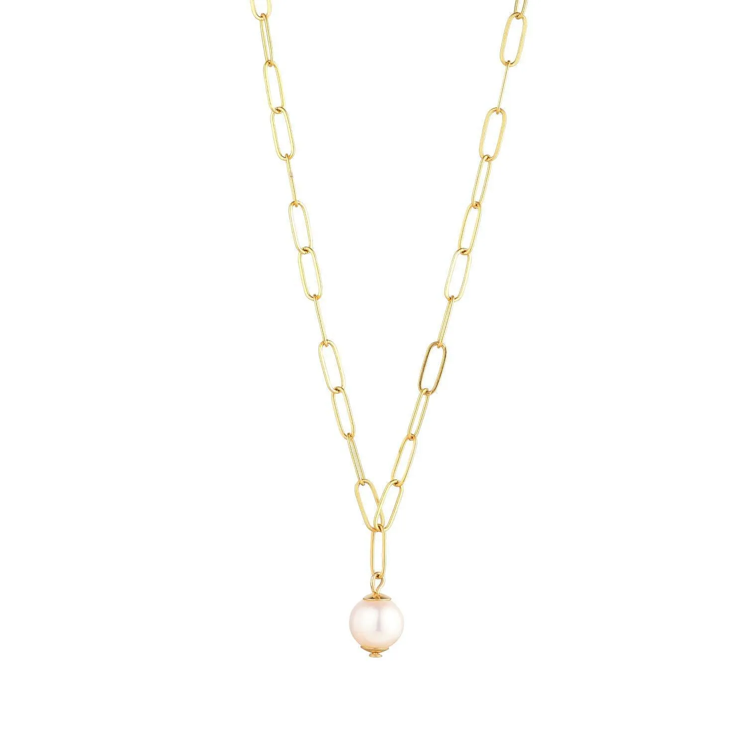Gold Filled Paperclip Chain Petite Pearl 18" Necklace