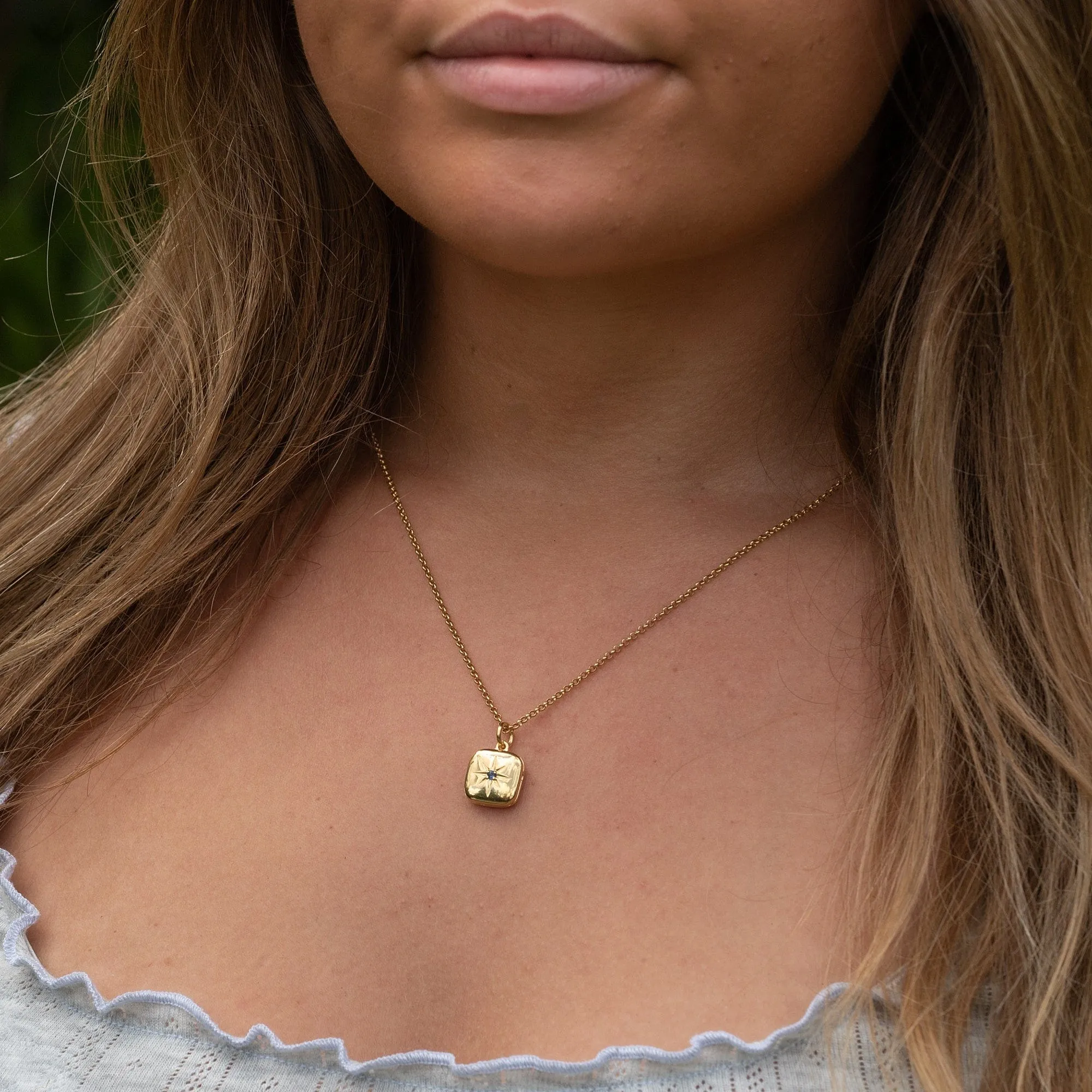 Gold Plated Star Locket Necklace with Blue Stone