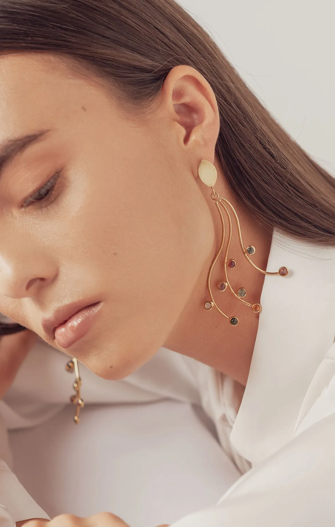 Gold Tourmaline Vine Drop Earrings