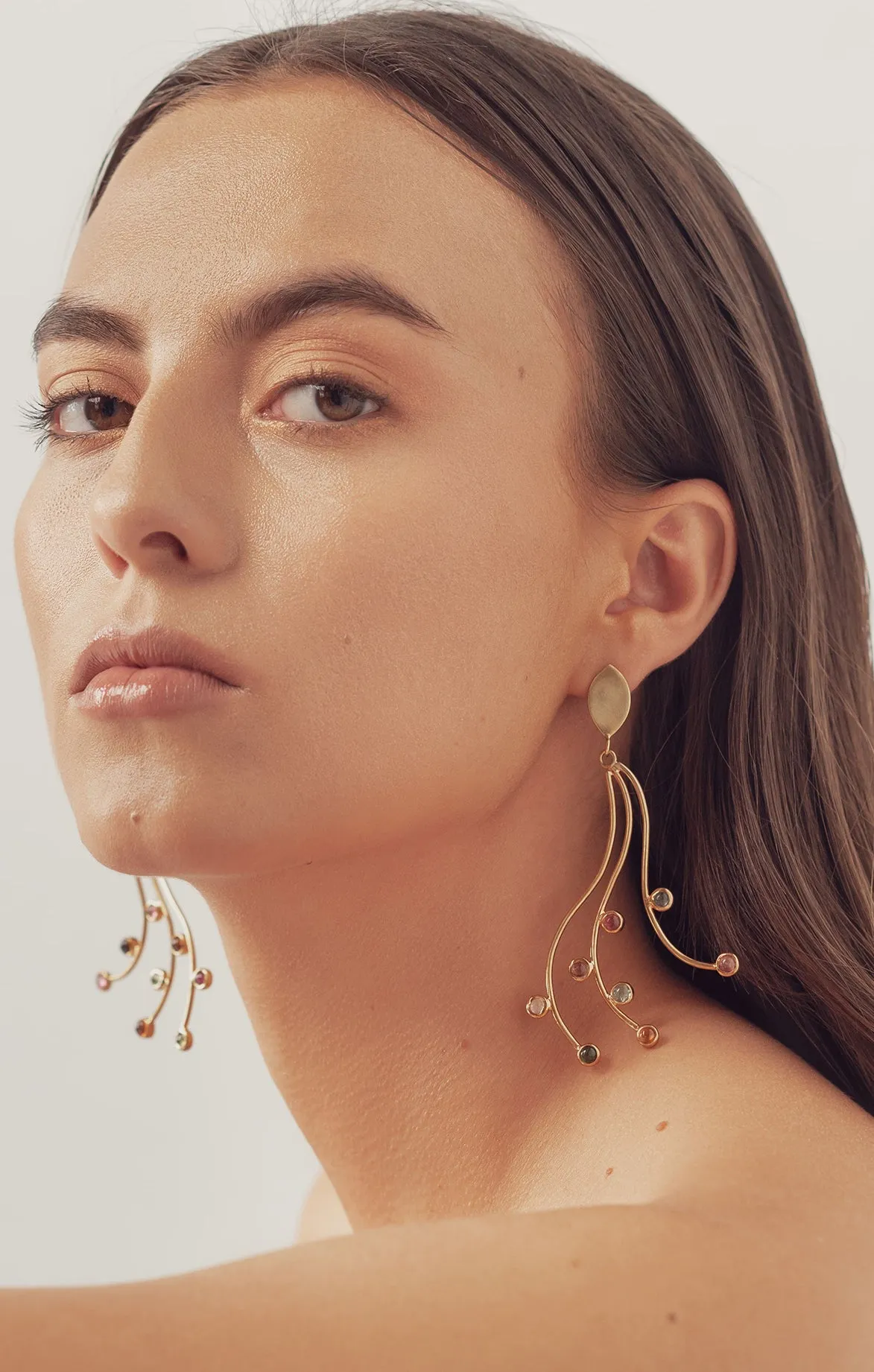Gold Tourmaline Vine Drop Earrings