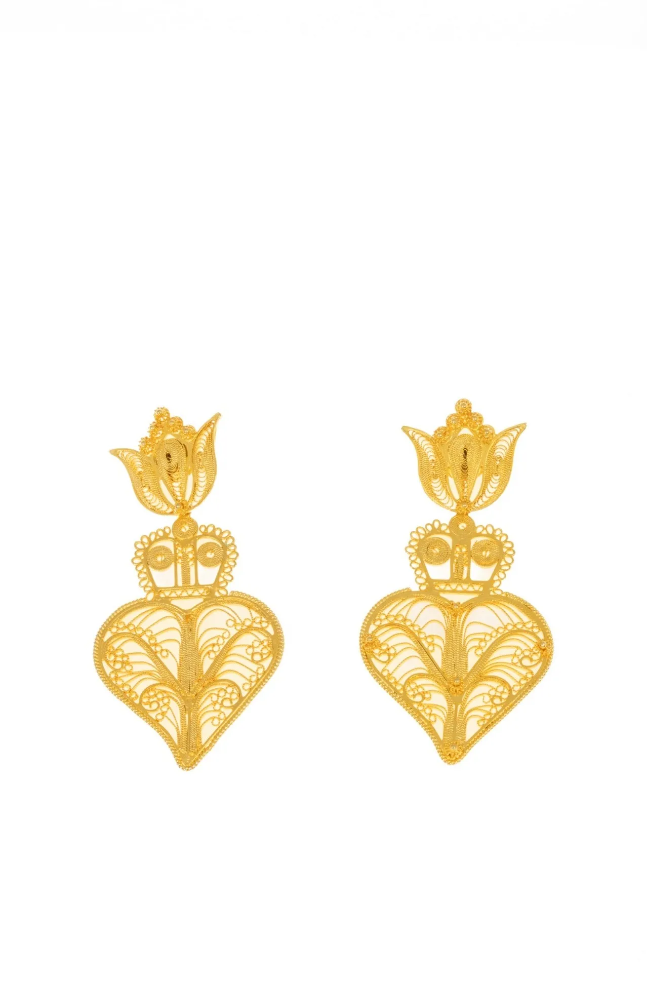 Golden Filigree Heart Earrings