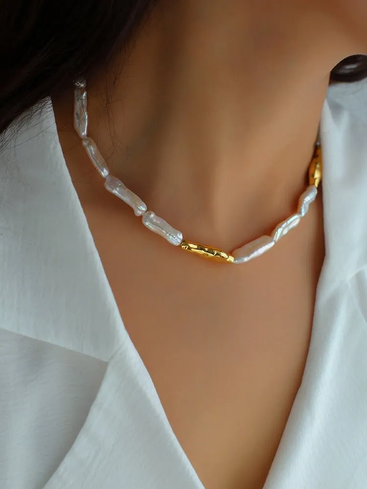 Golden Harmony Baroque Pearl Collar Necklace