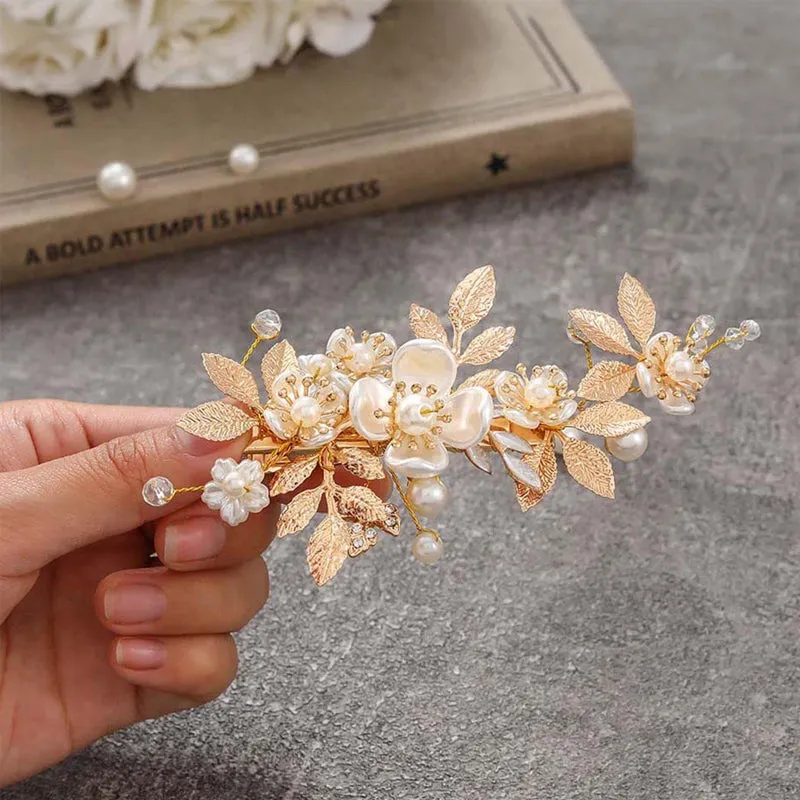 Golden Leaf Flower Side Hair Clip Hairpin