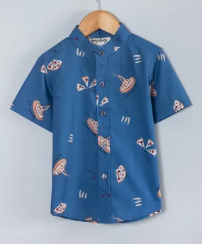 Gourmet pizza print half sleeve shirt-Navy