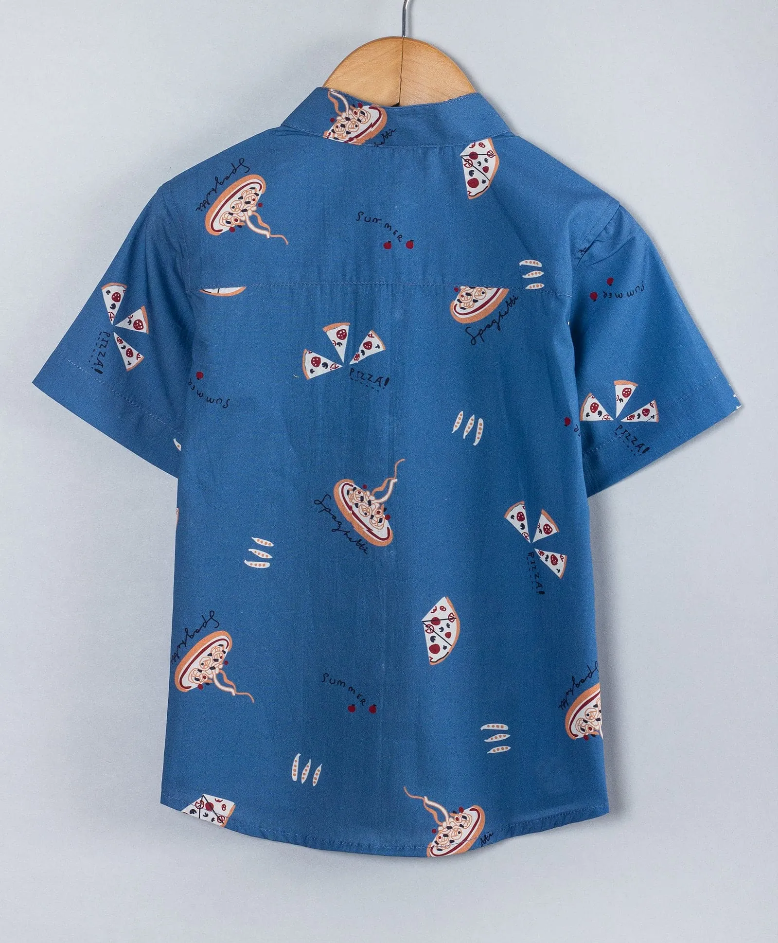 Gourmet pizza print half sleeve shirt-Navy