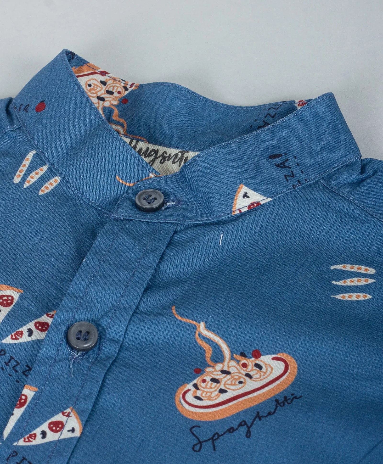 Gourmet pizza print half sleeve shirt-Navy