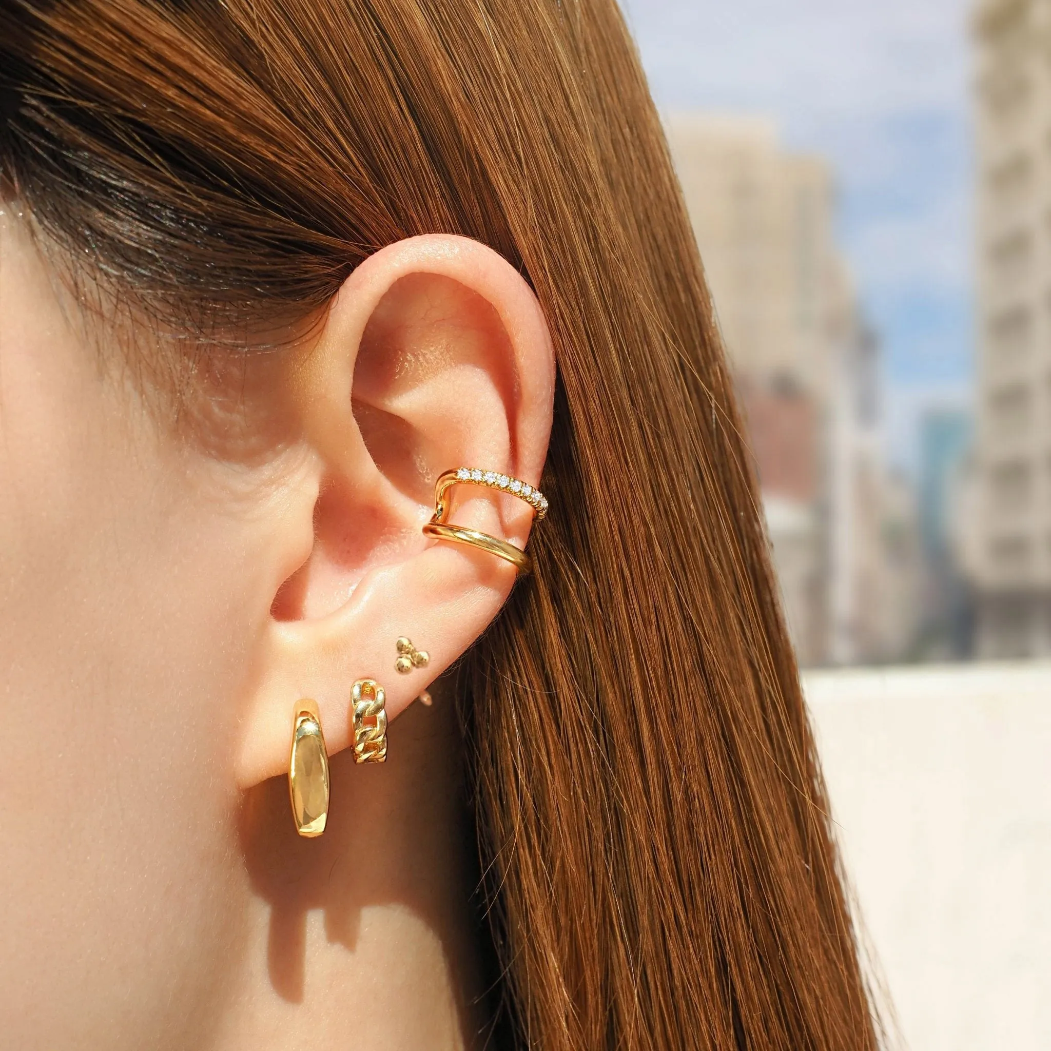 Half Crystal Double Bar Ear Cuff