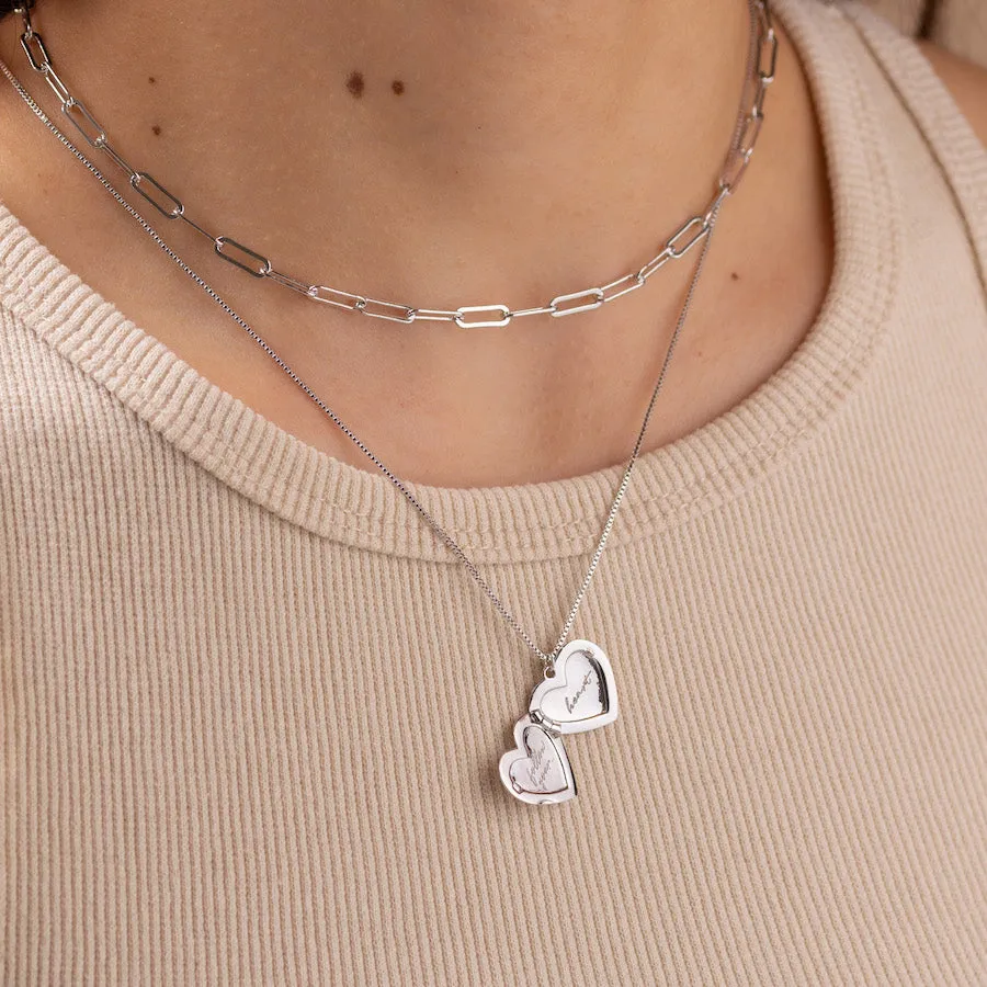 Heart Silver Locket Necklace