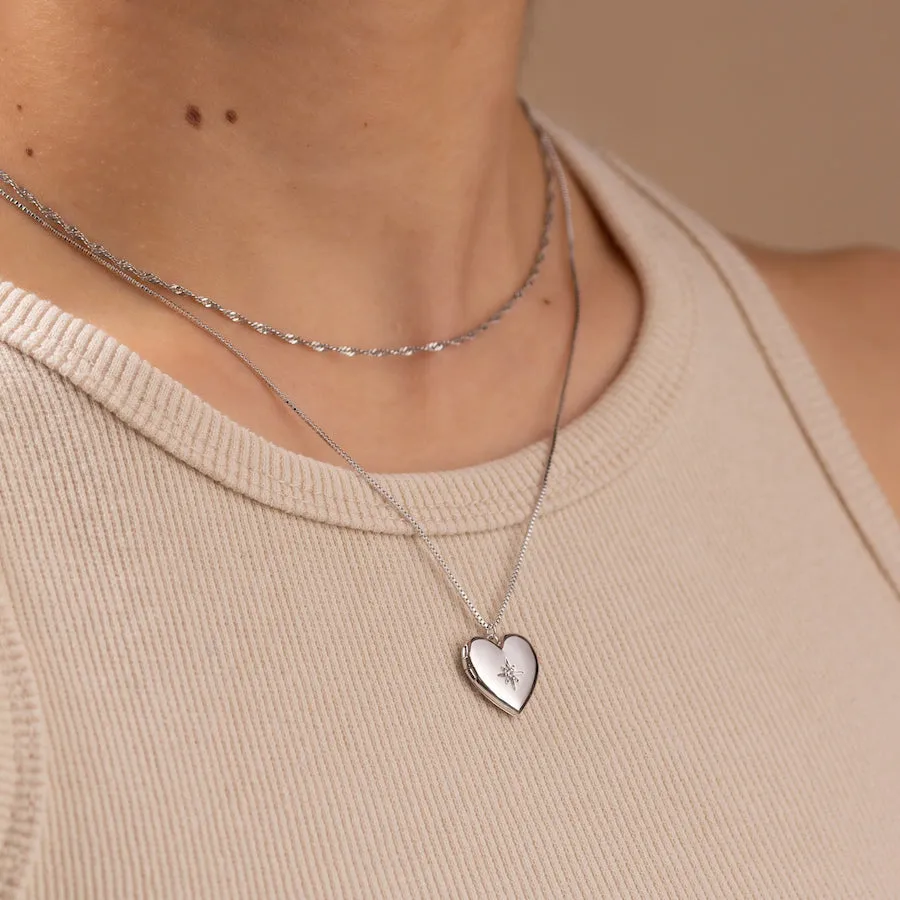 Heart Silver Locket Necklace