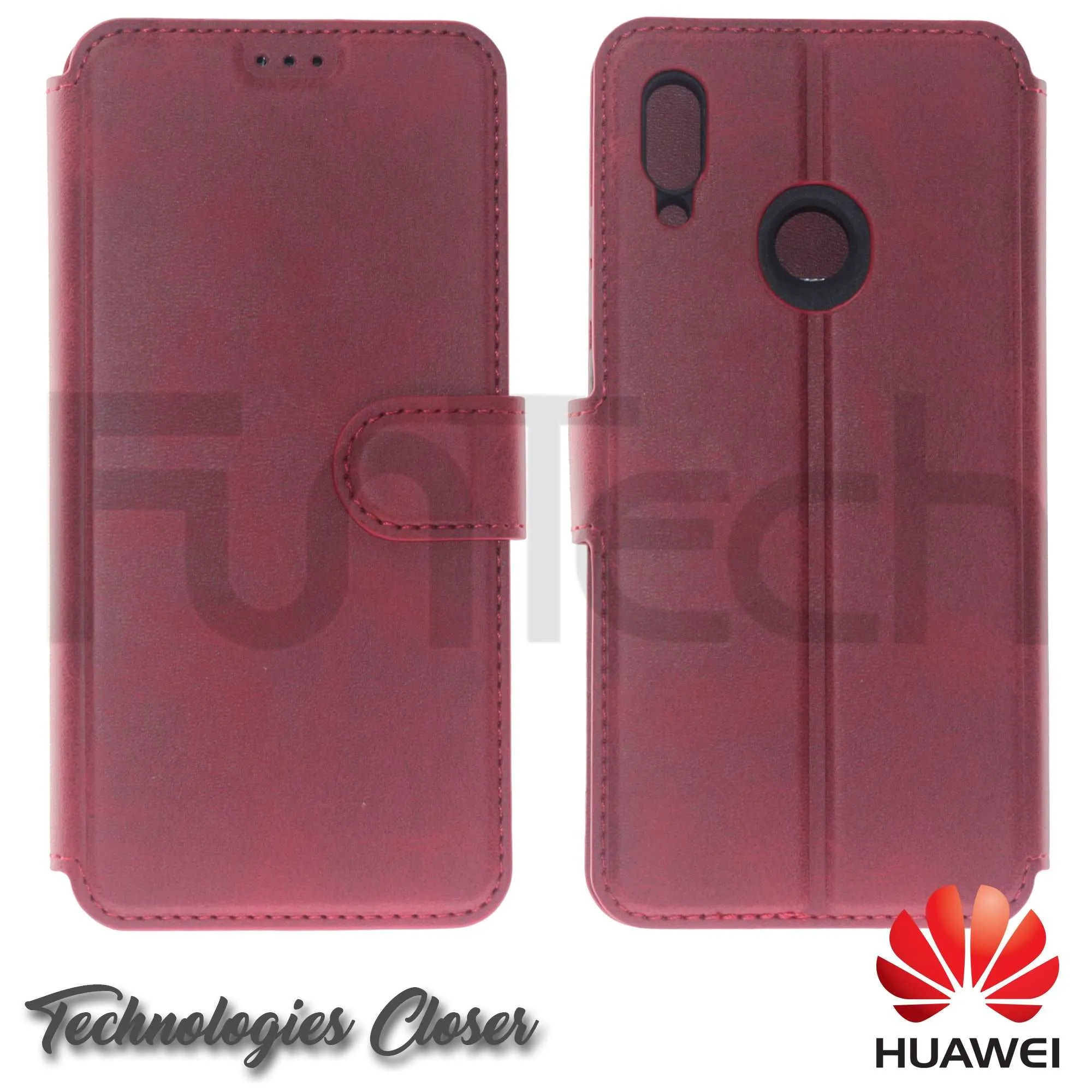 Huawei, P Smart 2019, Leather Wallet Case, Color Red.