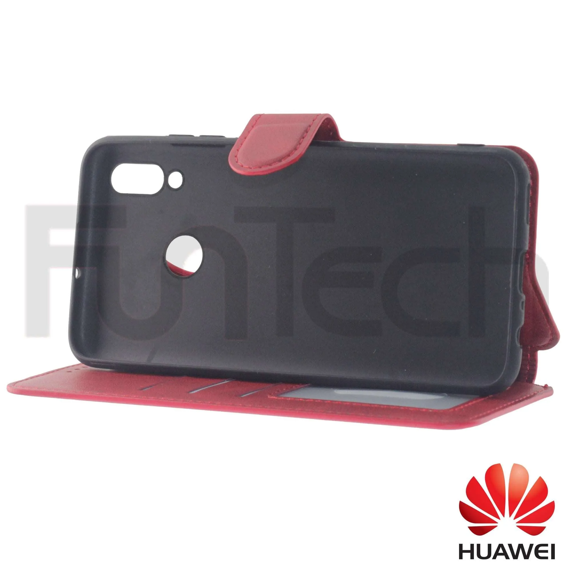 Huawei, P Smart 2019, Leather Wallet Case, Color Red.