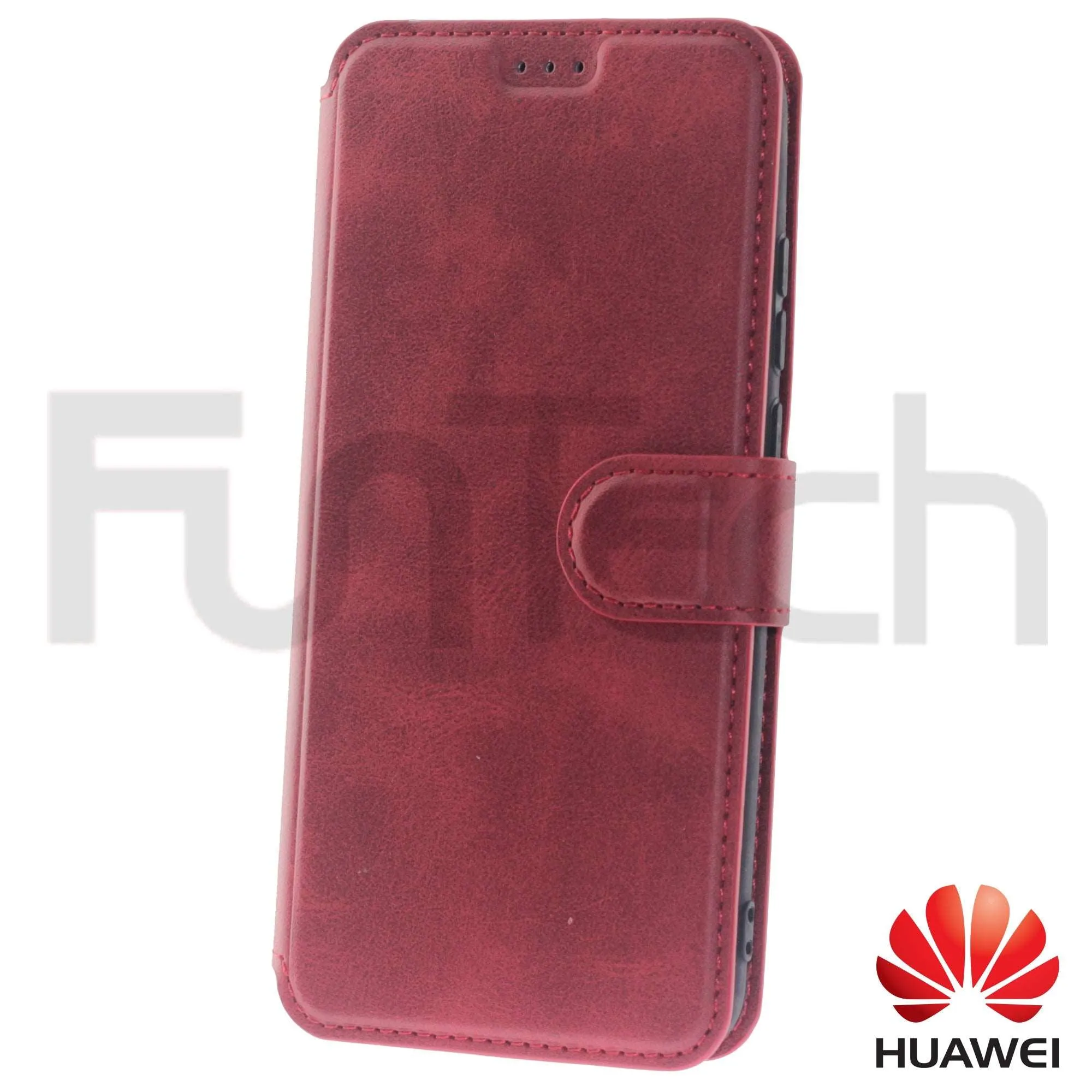 Huawei, P Smart 2019, Leather Wallet Case, Color Red.