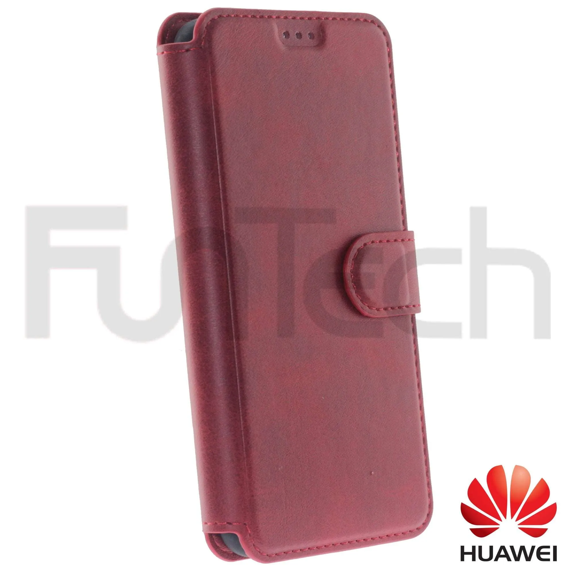Huawei, P Smart 2019, Leather Wallet Case, Color Red.