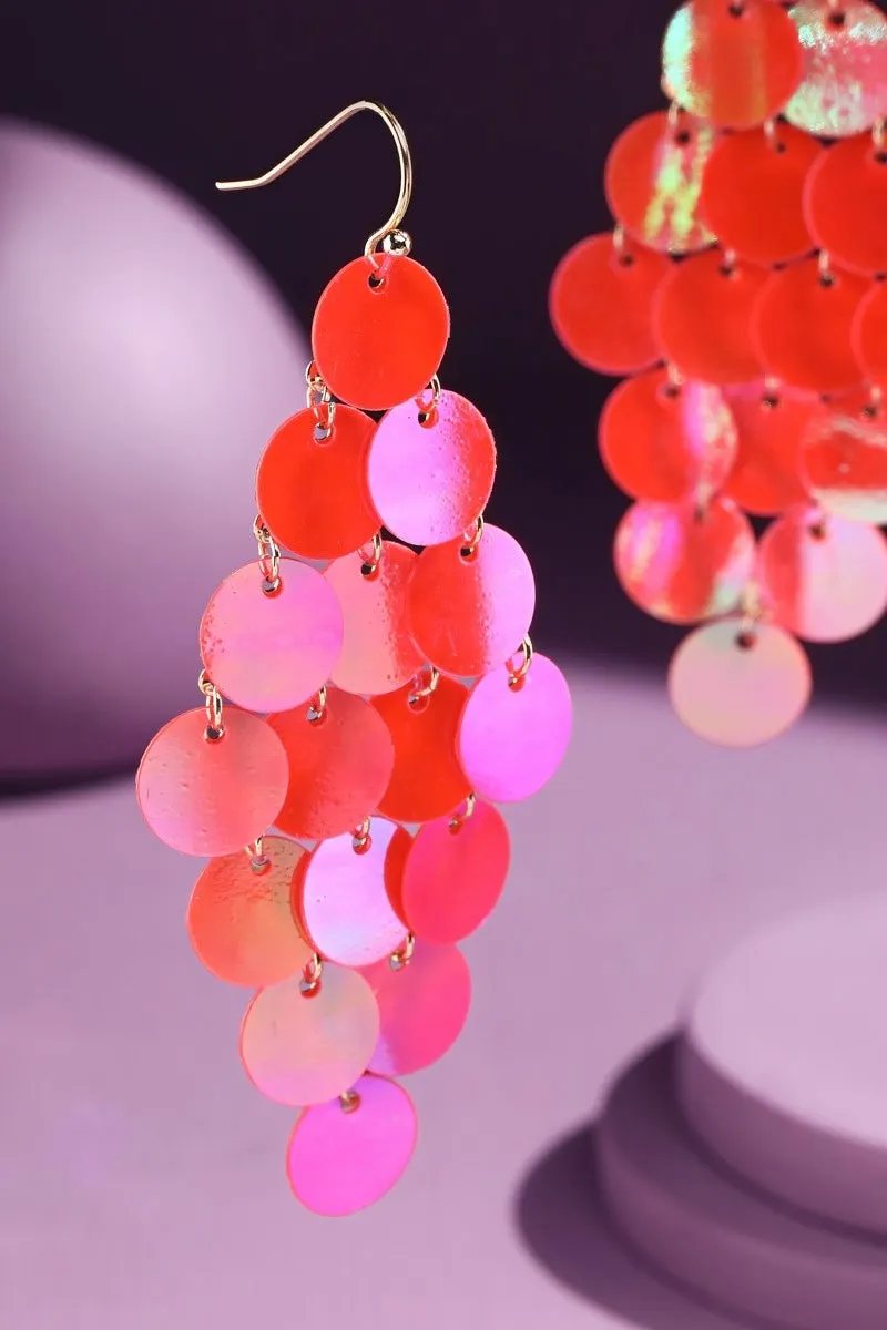 Layered Sequin Chandelier Earrings- Pink