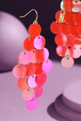 Layered Sequin Chandelier Earrings- Pink