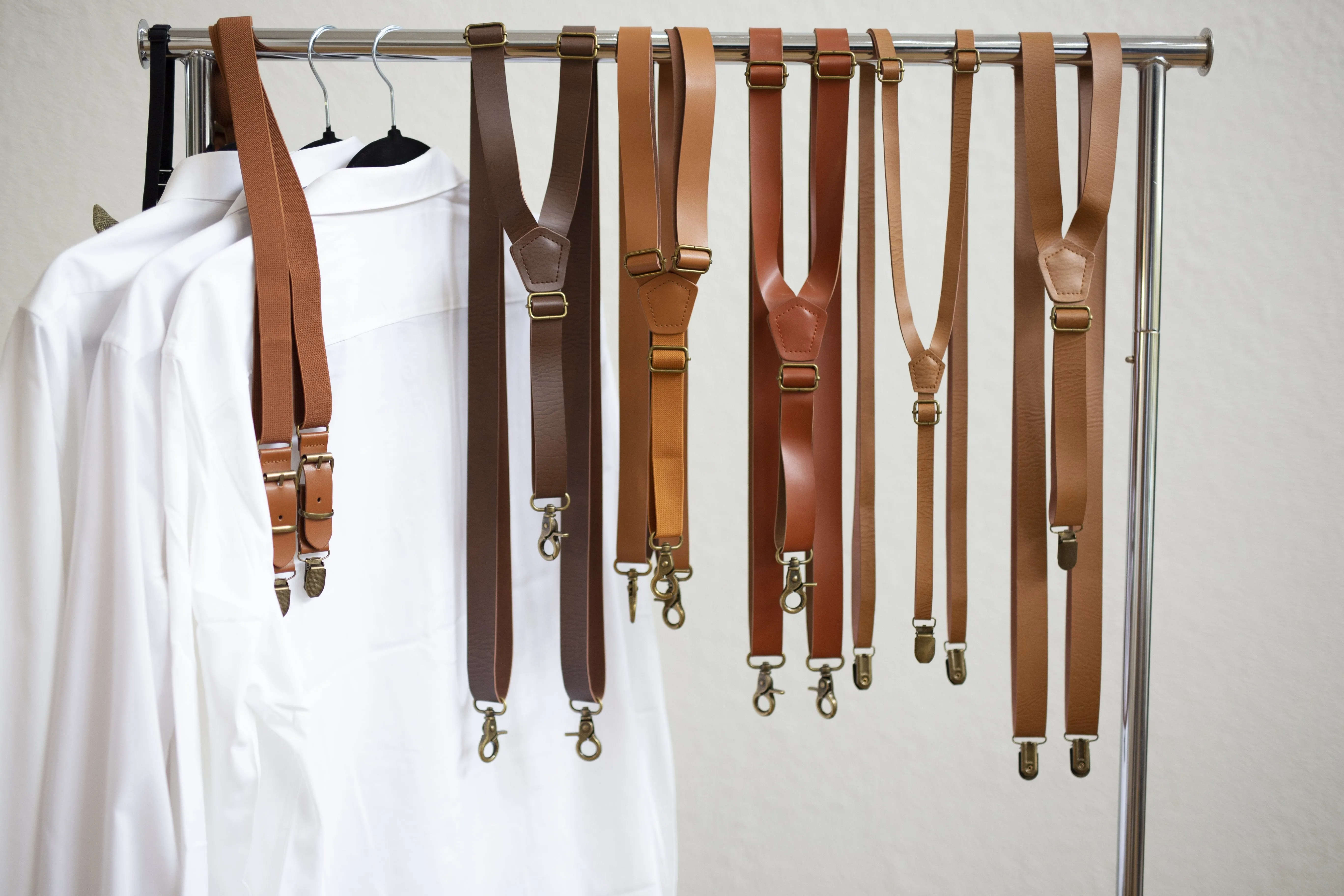 Light Grey Elastic Suspenders with Light Pink Cotton Bow Tie