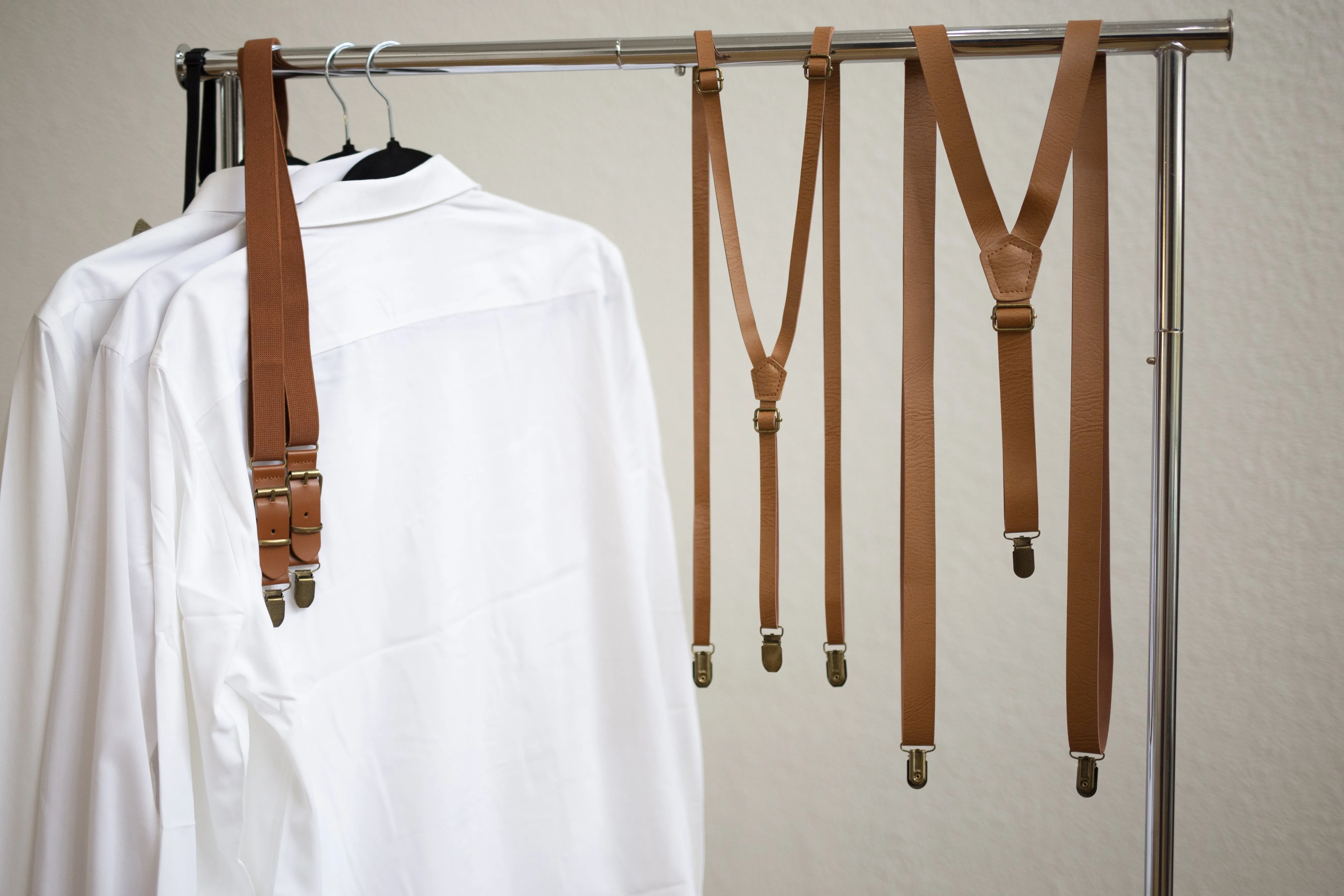 Light Grey Elastic Suspenders with Light Pink Cotton Bow Tie