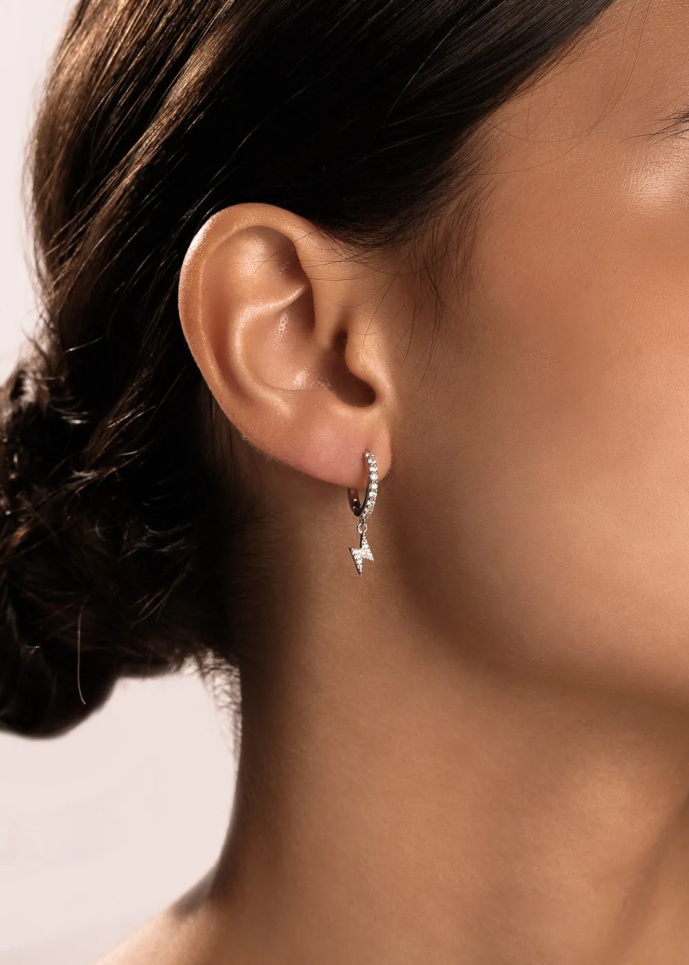 Lightning Drop Hoop Earrings Silver