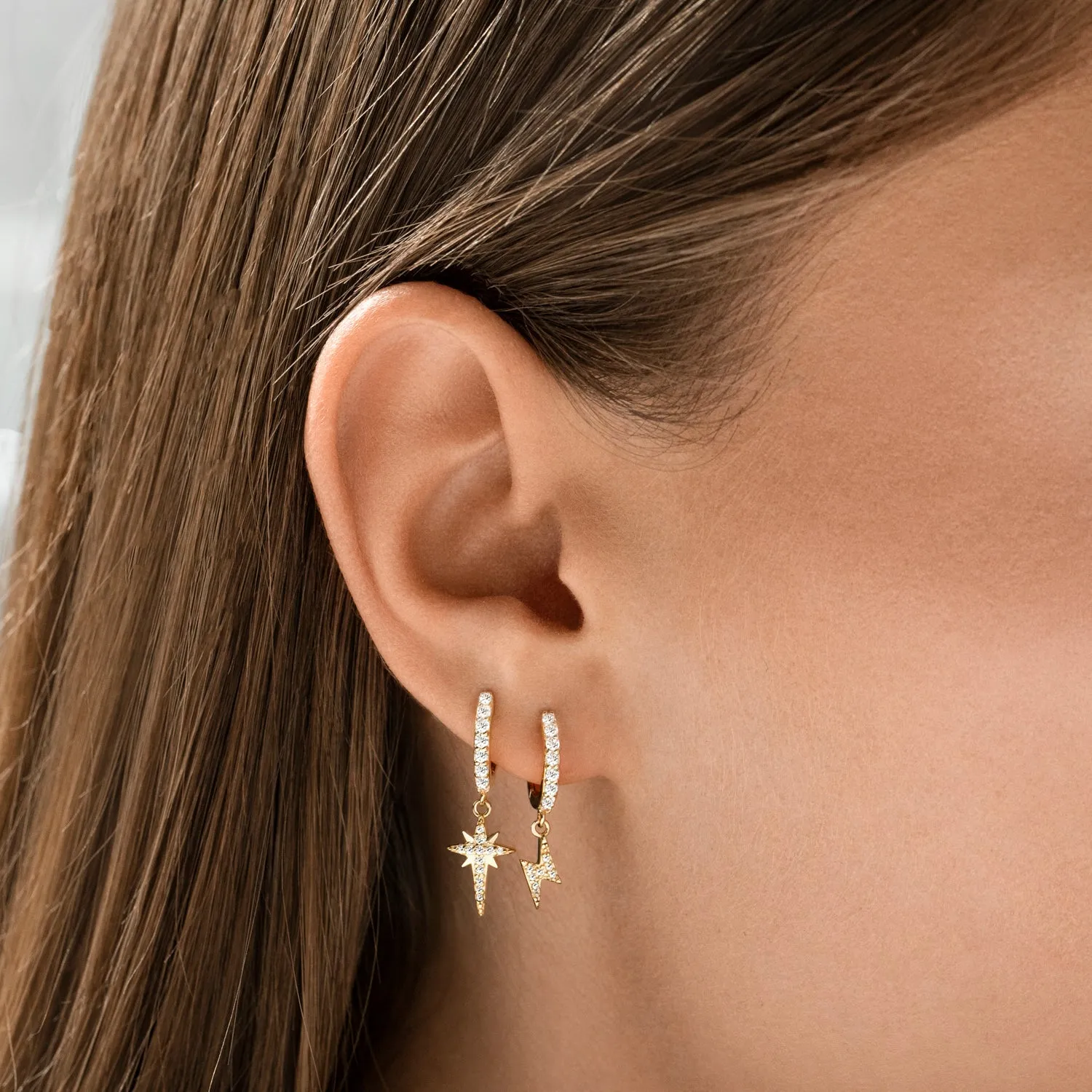 Lightning Drop Hoop Earrings Silver