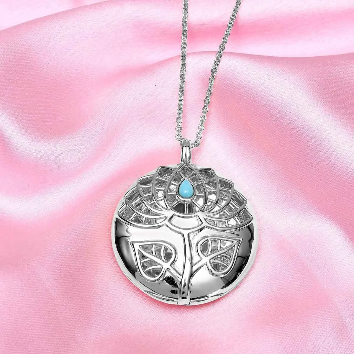 Lotus Locket Necklace with Arizona Sleeping Beauty Turquoise