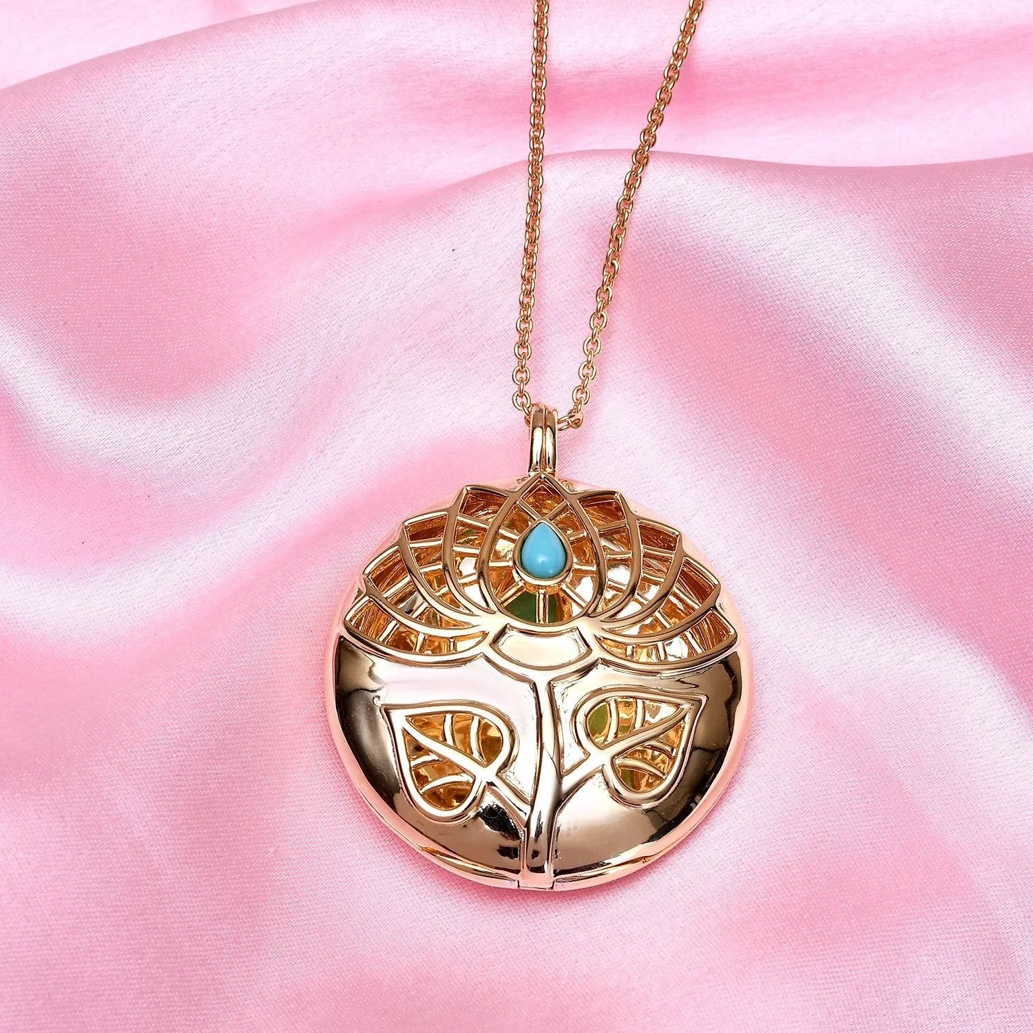 Lotus Locket Necklace with Arizona Sleeping Beauty Turquoise