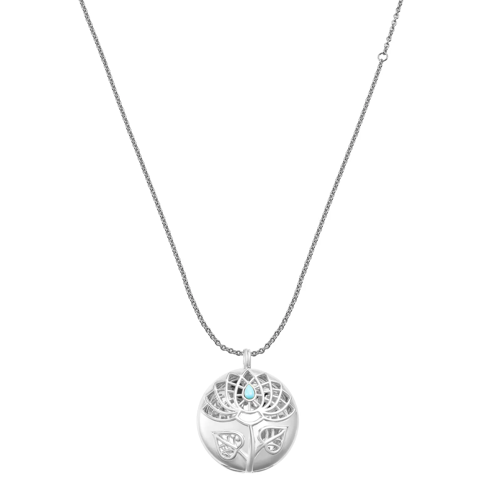 Lotus Locket Necklace with Arizona Sleeping Beauty Turquoise