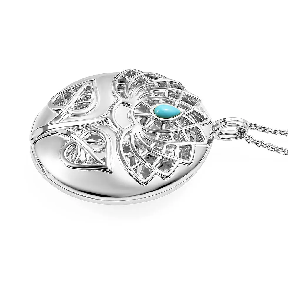 Lotus Locket Necklace with Arizona Sleeping Beauty Turquoise