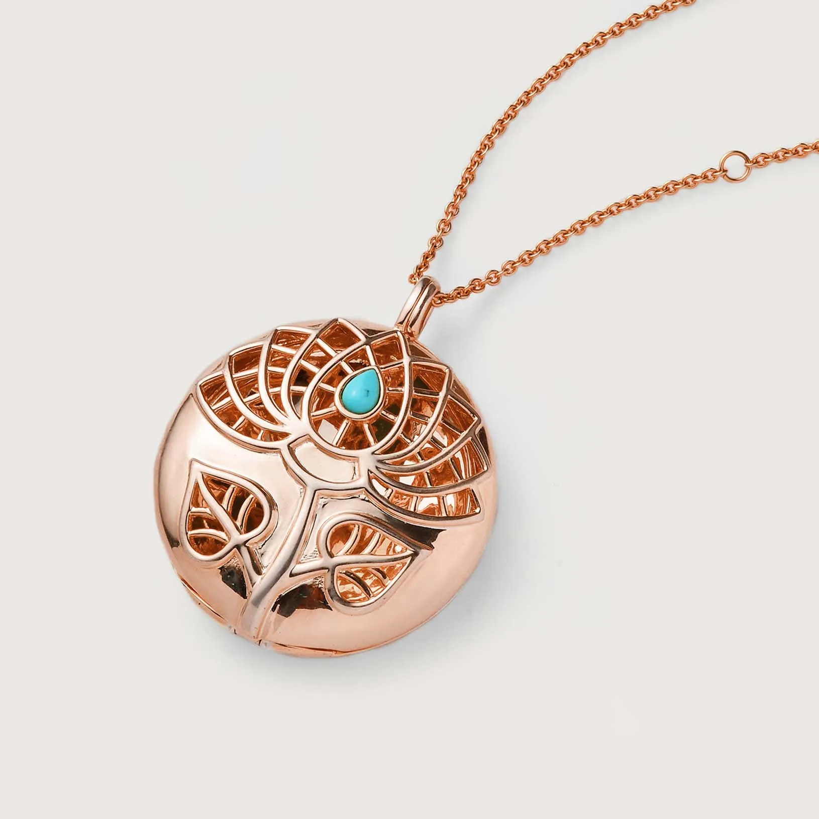 Lotus Locket Necklace with Arizona Sleeping Beauty Turquoise