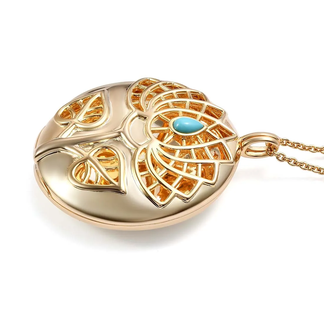 Lotus Locket Necklace with Arizona Sleeping Beauty Turquoise
