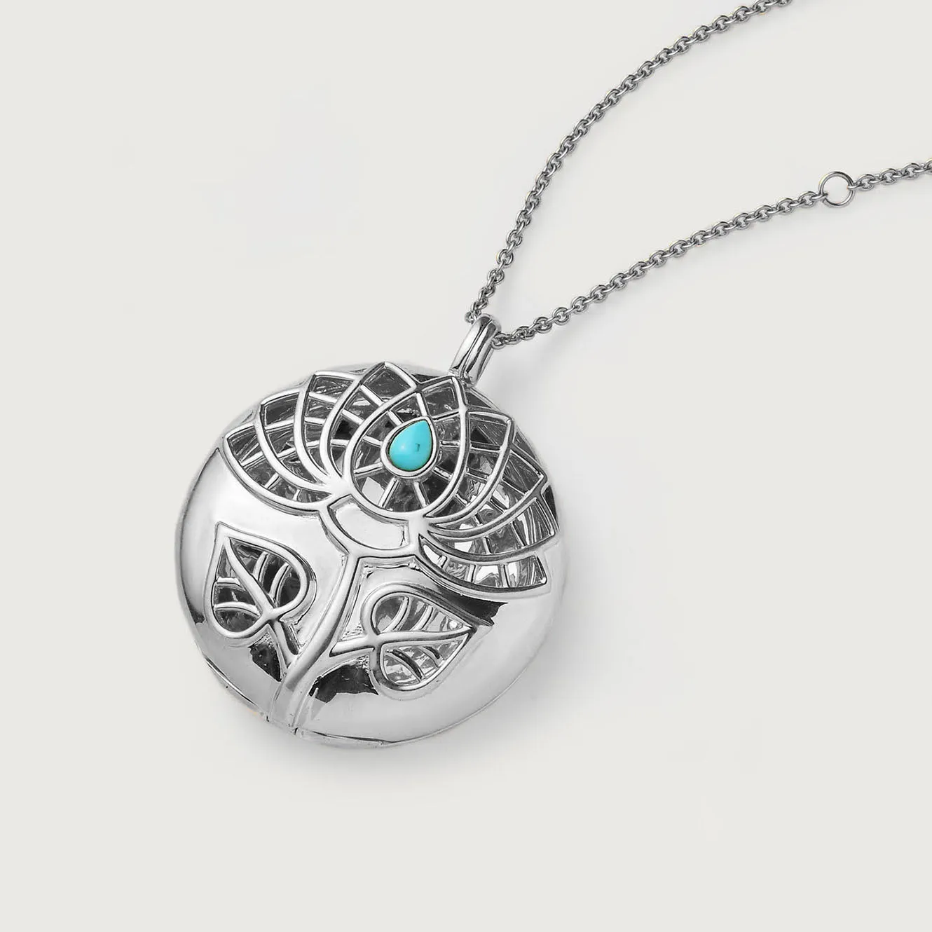Lotus Locket Necklace with Arizona Sleeping Beauty Turquoise