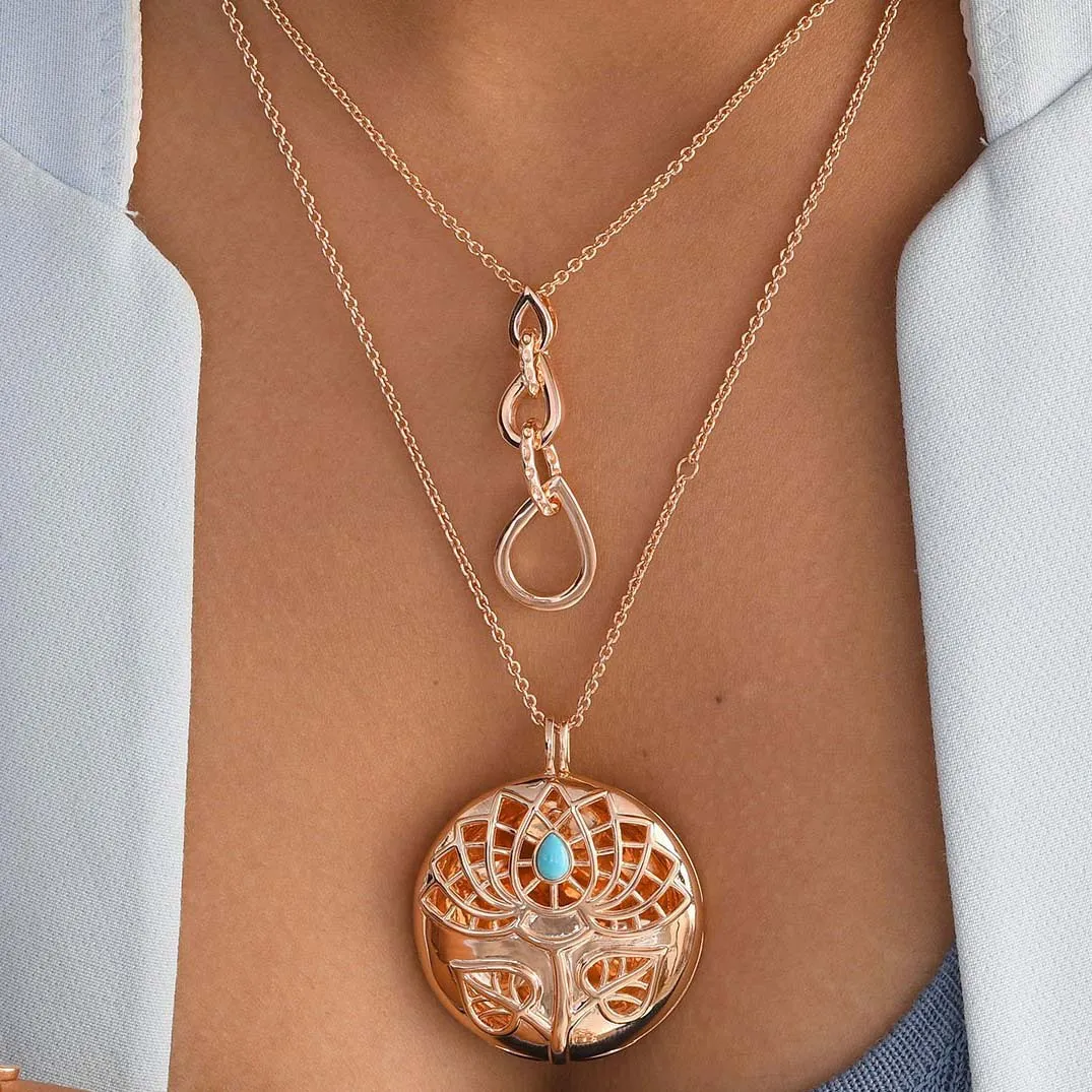 Lotus Locket Necklace with Arizona Sleeping Beauty Turquoise