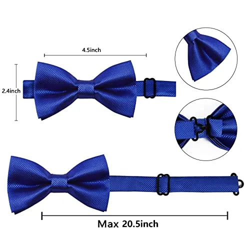 Men's Solid Formal Banded Pre-tied Bow Ties Cufflink Handkerchief Set-054