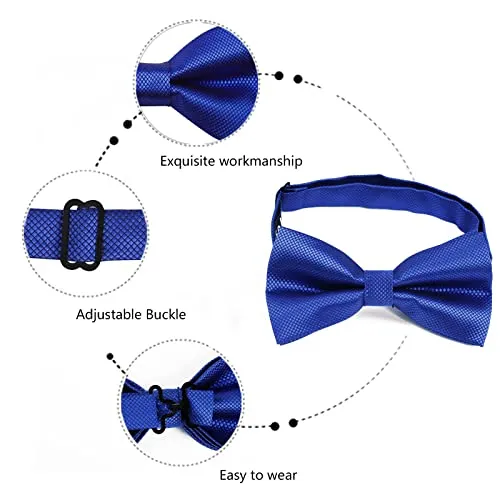 Men's Solid Formal Banded Pre-tied Bow Ties Cufflink Handkerchief Set-054