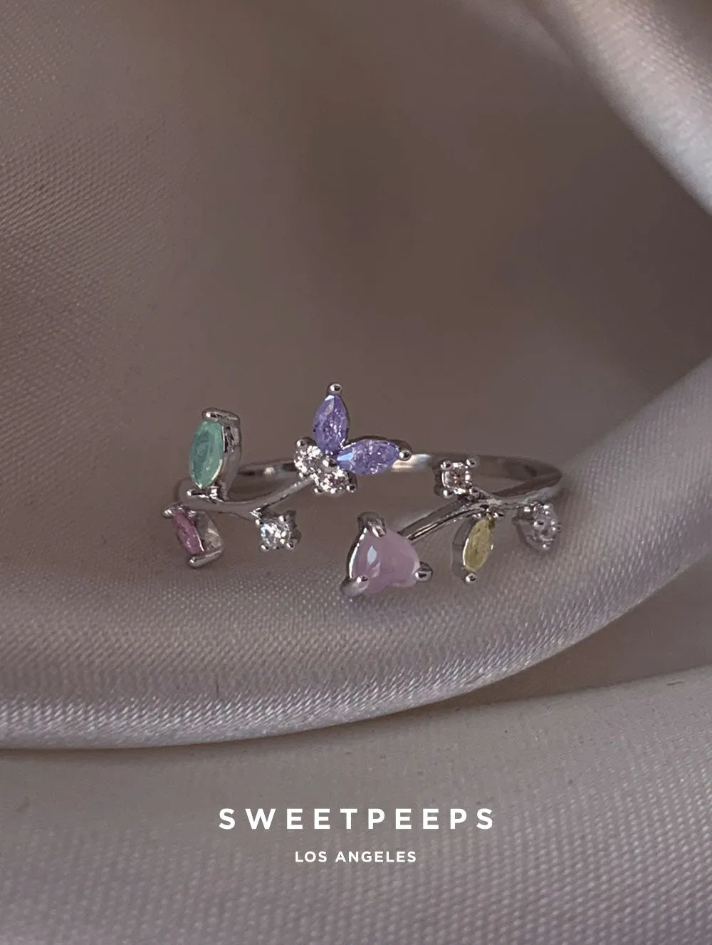 Mika Butterfly Heart Ring - Silver