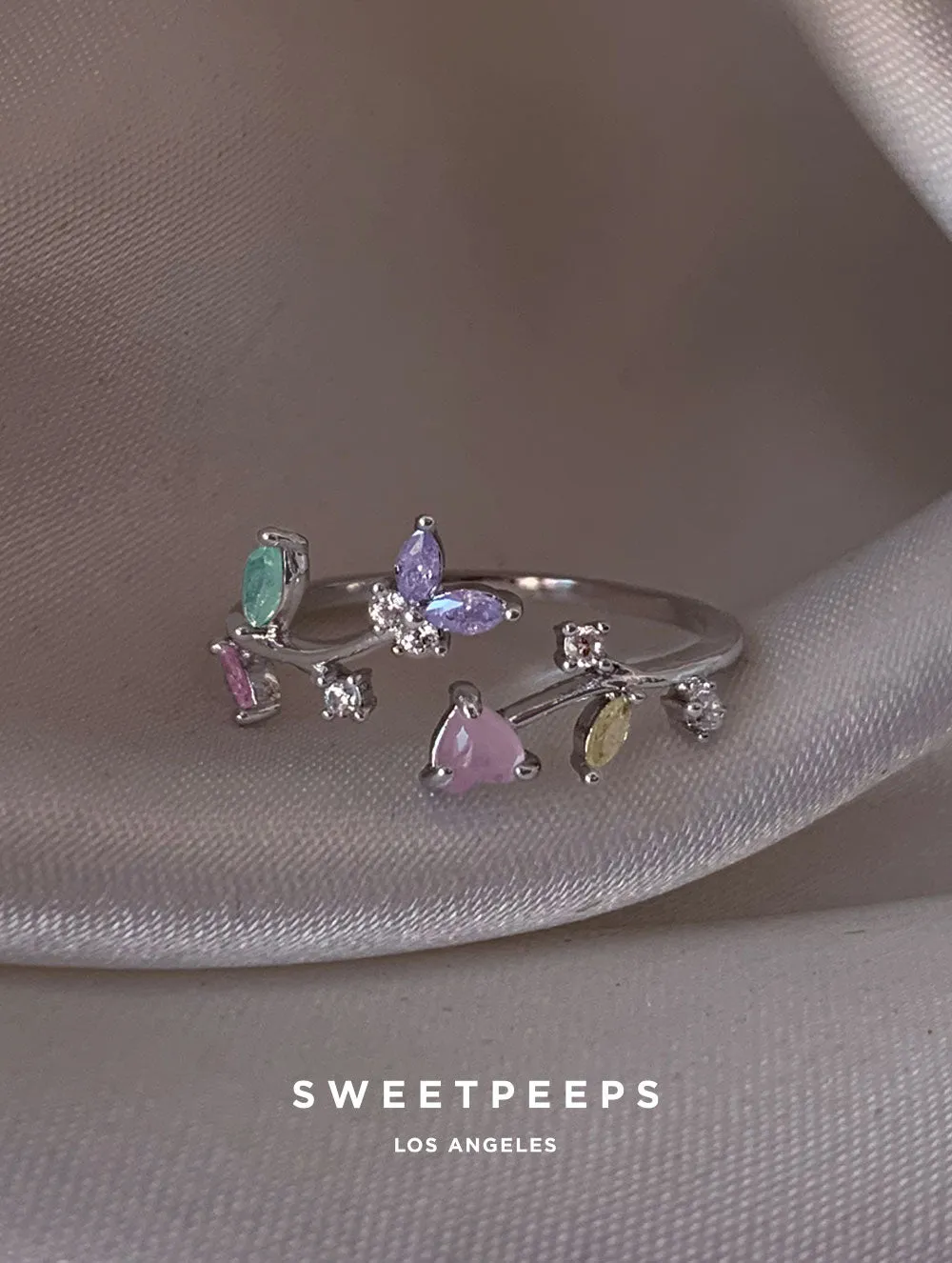 Mika Butterfly Heart Ring - Silver
