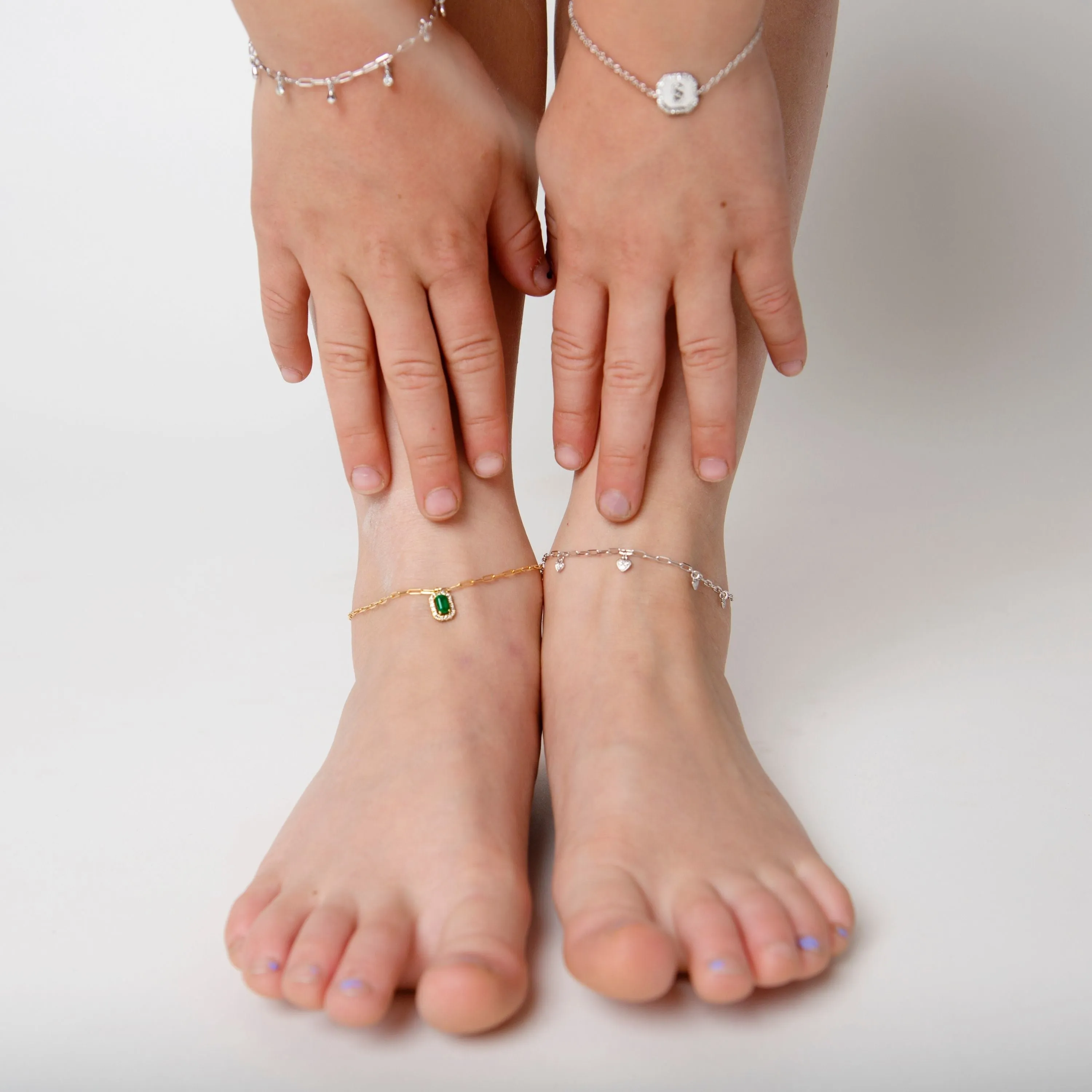 MINI ME EMERALD & DIAMOND HALO DROP ANKLET