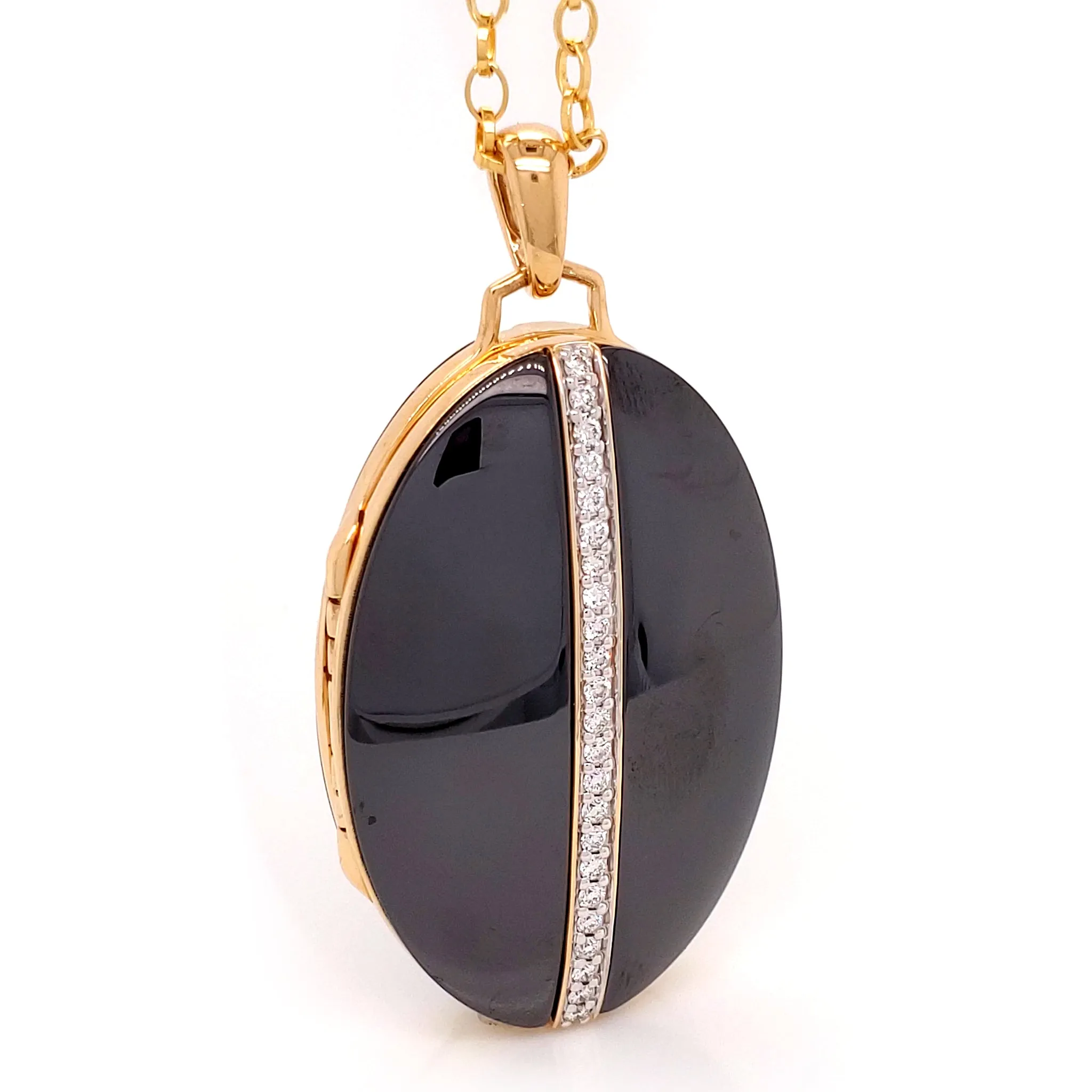 Oval Black Ceramic & Gold Locket Necklace