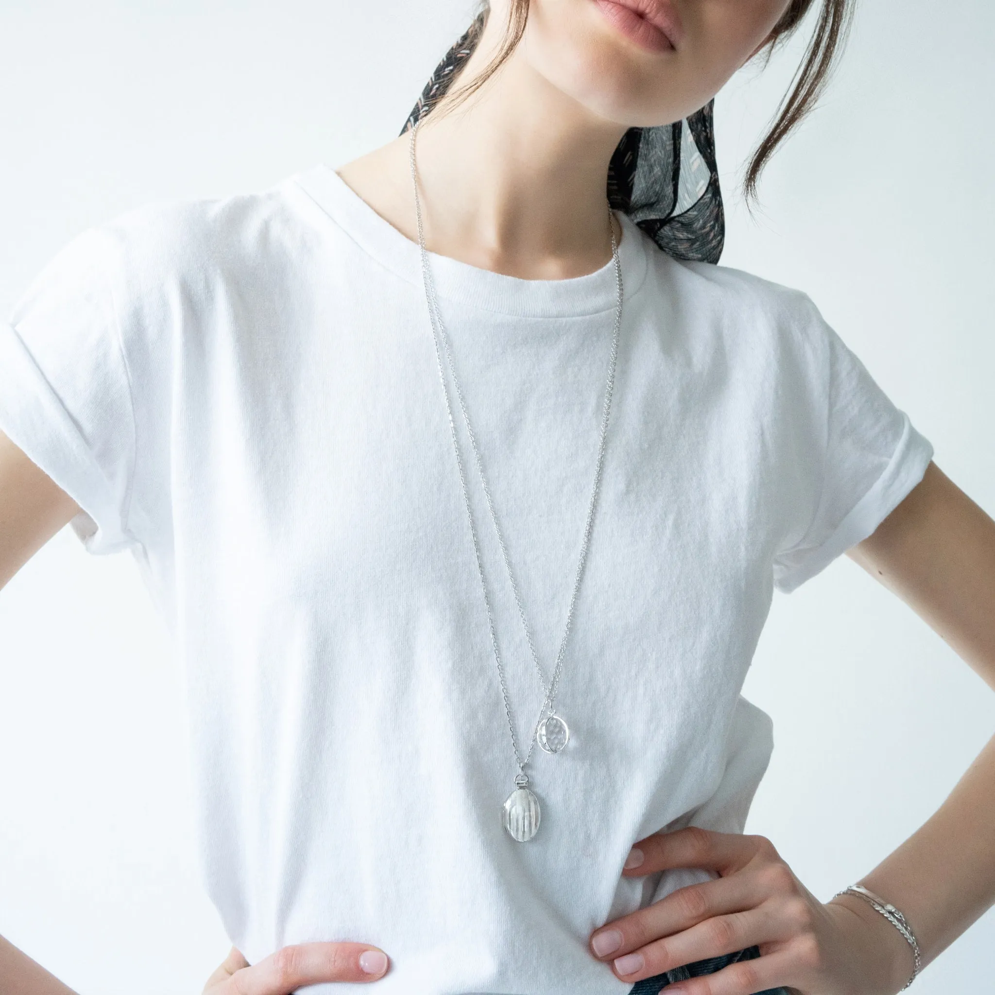 Oval Pinstripe Locket Necklace