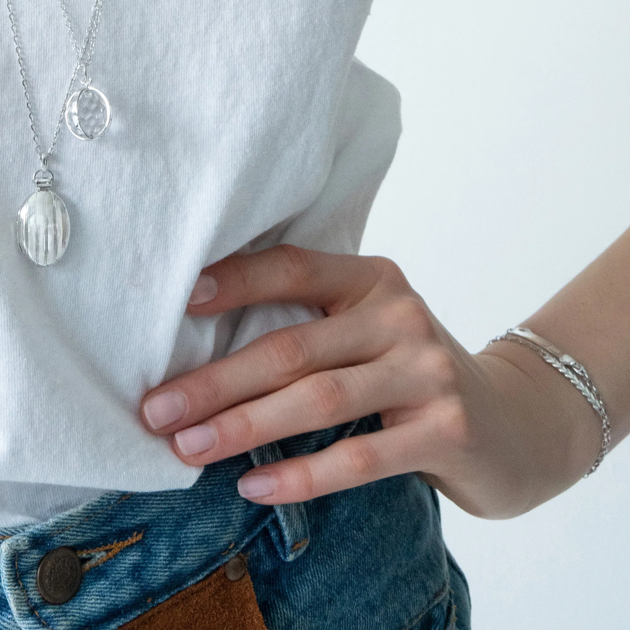 Oval Pinstripe Locket Necklace