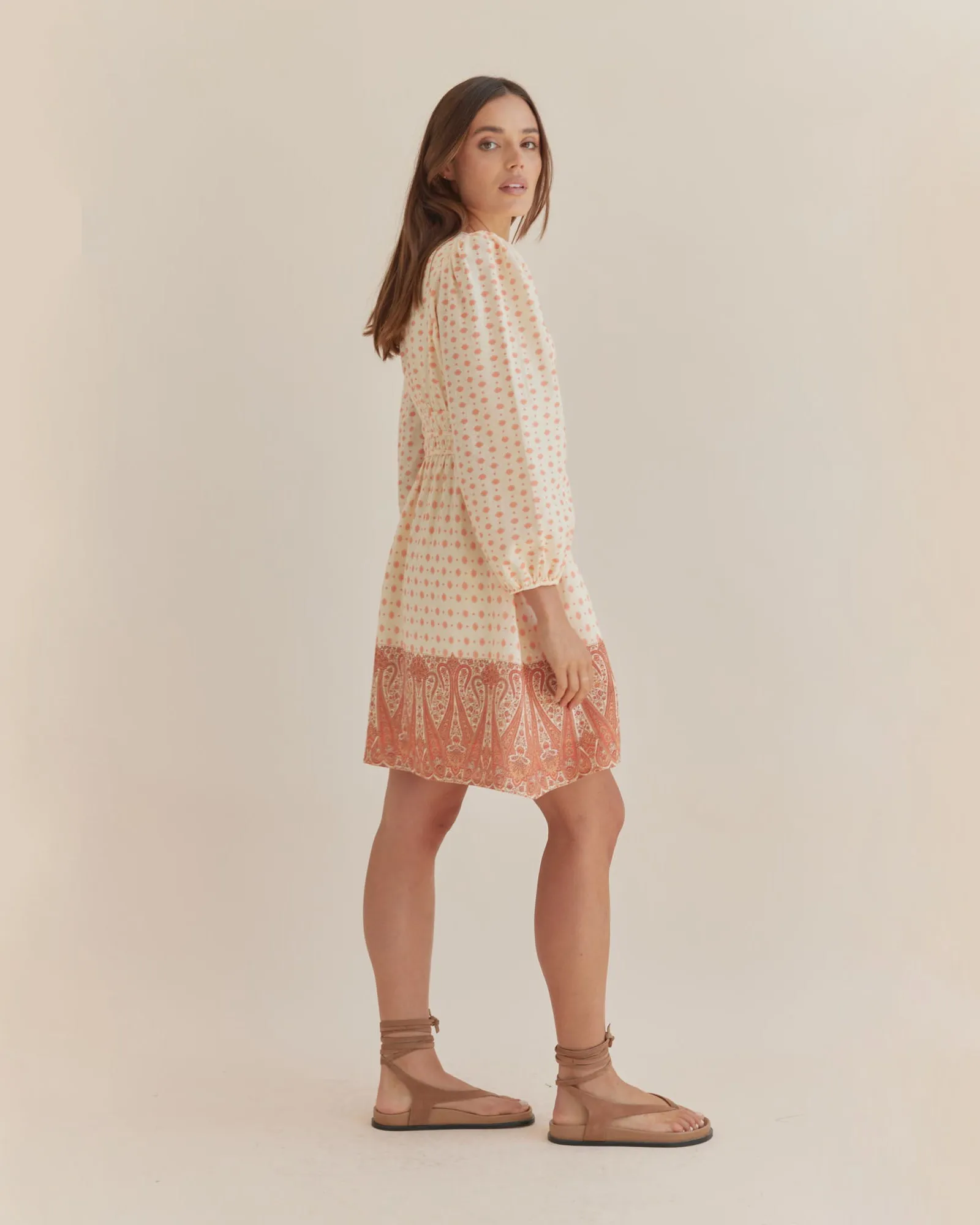 Peach Paisley Mini Dress