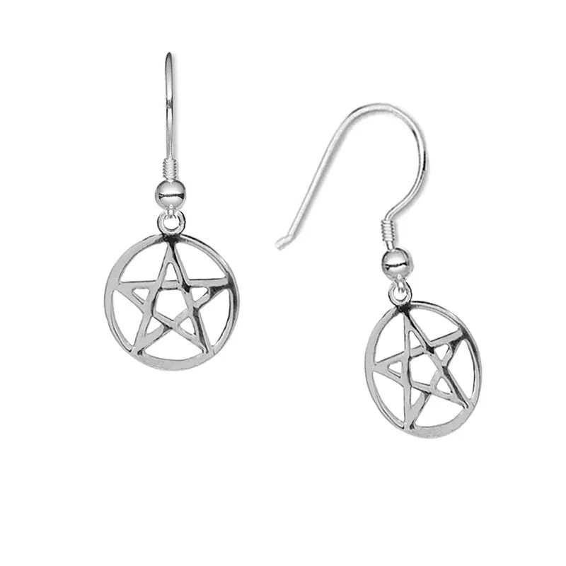 Pentagram Dangle Earrings, 10mm pentacles (sterling silver)