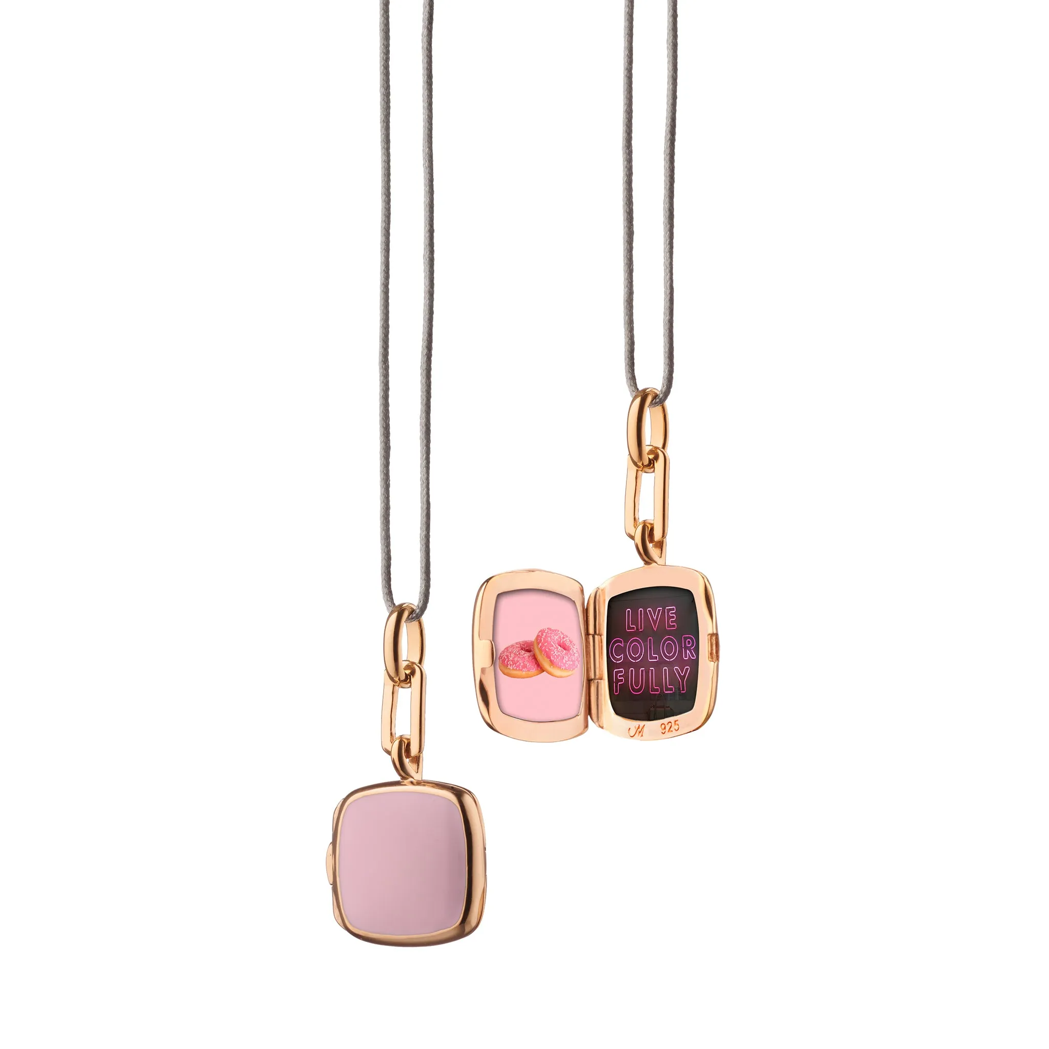 Pink Enamel Vermeil Cushion Locket