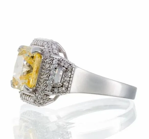 Princess Cut Canary Cubic Zirconia Engagement Ring In White Gold Plated  Sterling Silver