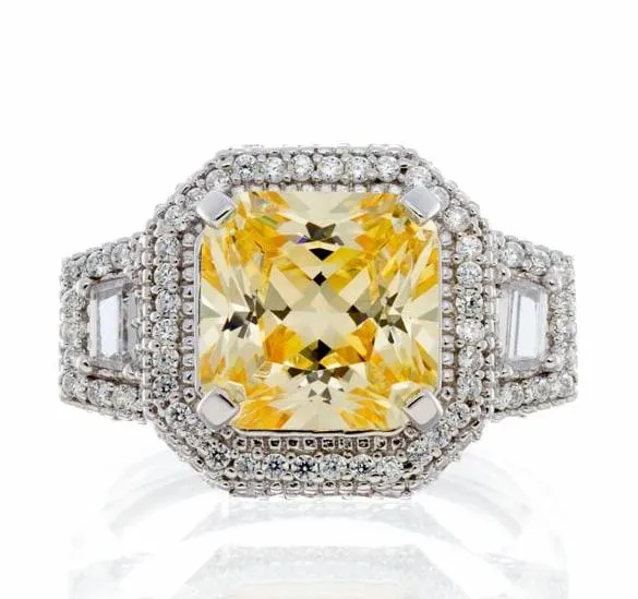 Princess Cut Canary Cubic Zirconia Engagement Ring In White Gold Plated  Sterling Silver