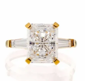 Radiant Cut Cubic Zirconia Baguette Accent Engagement Ring In Sterling Silver