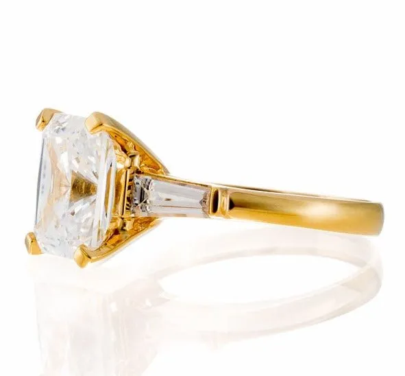 Radiant Cut Cubic Zirconia Baguette Accent Engagement Ring In Sterling Silver