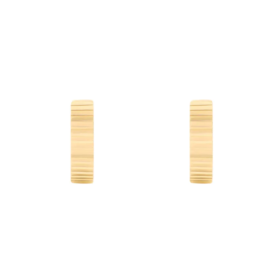 Ribbed Bar Gold 8mm Baby Huggie Earrings