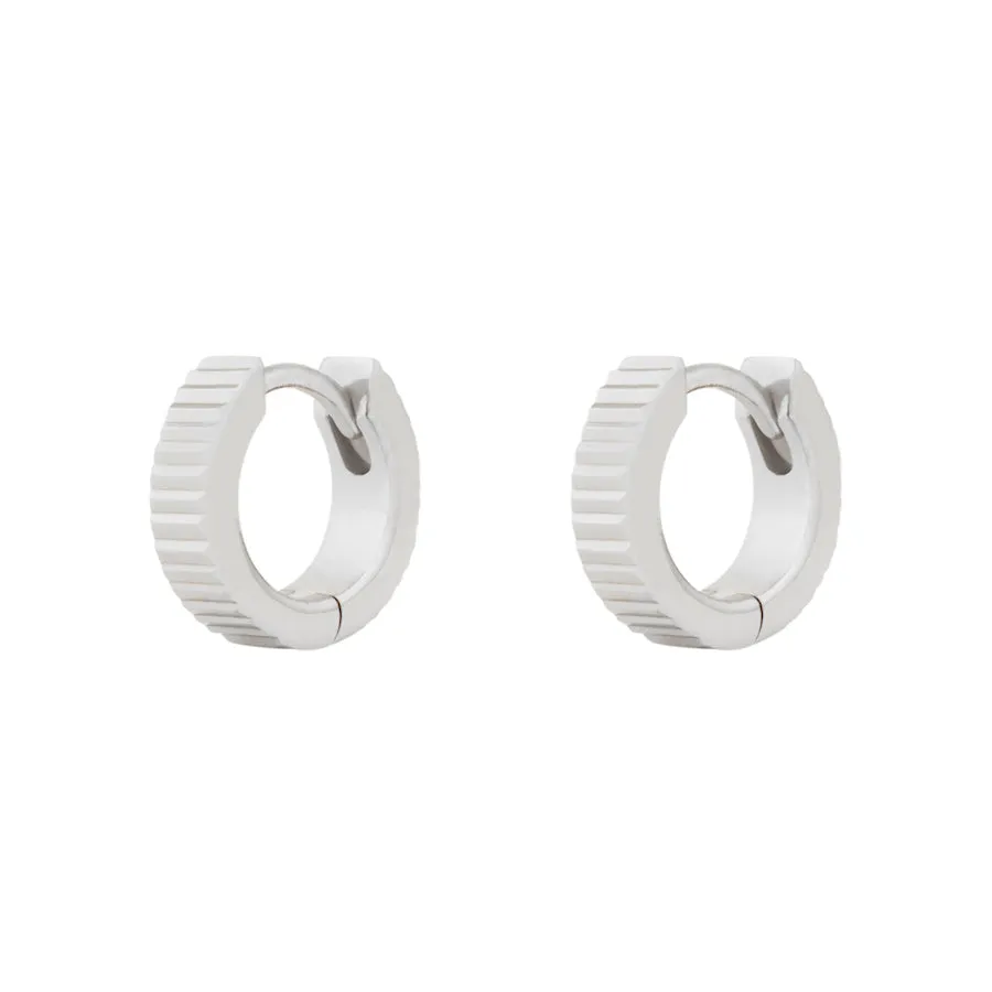 Ribbed Bar Silver 8mm Baby Huggie Earrings