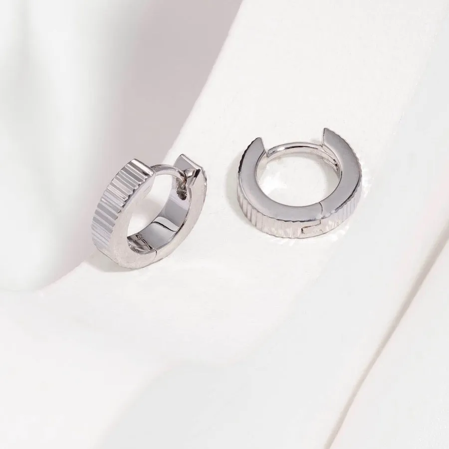 Ribbed Bar Silver 8mm Baby Huggie Earrings